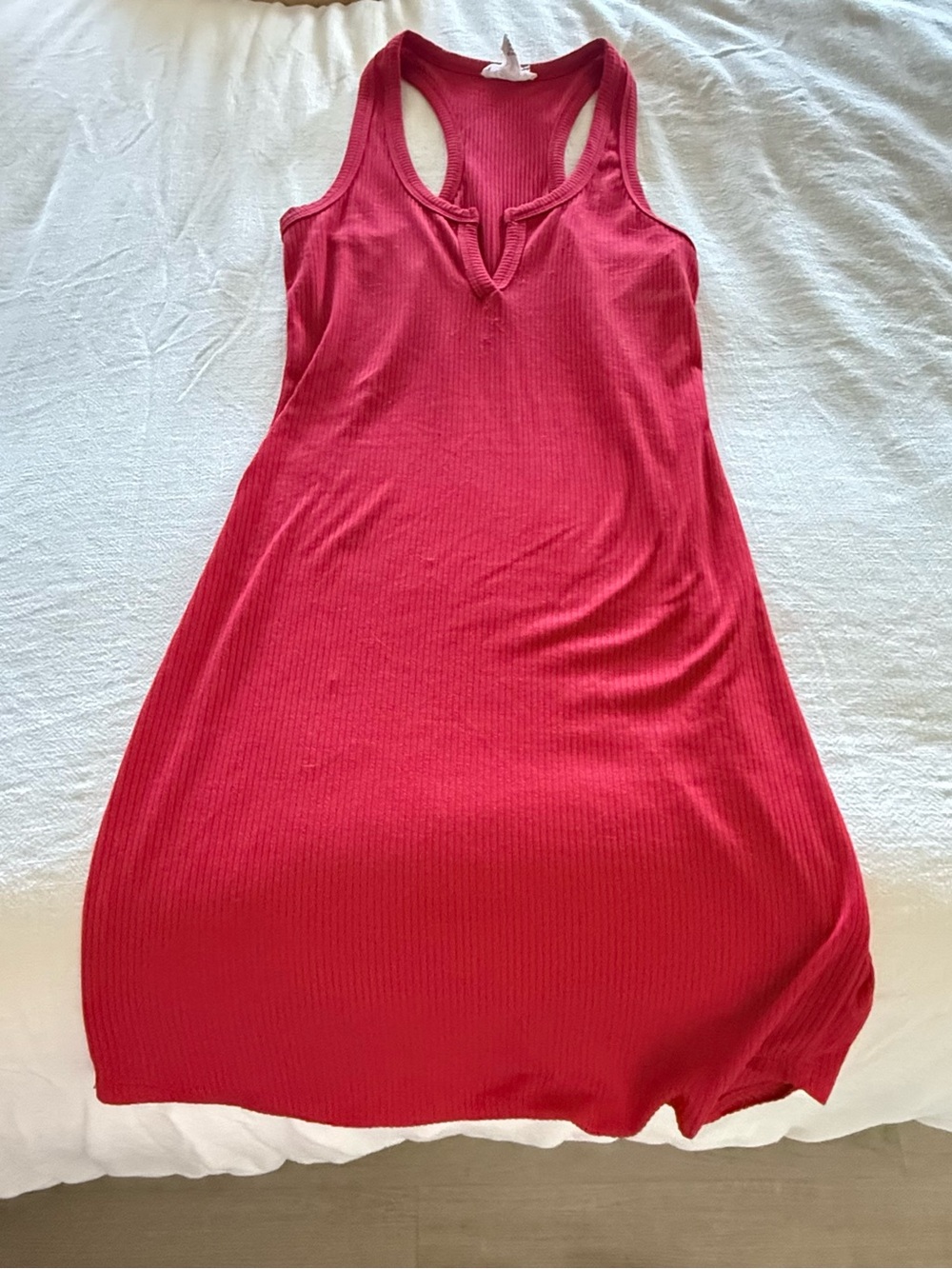 Ribbed Racerback Midi Dress in Red